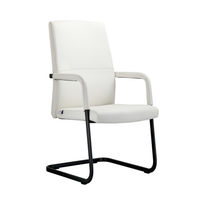 Tanweer Leather Office Chair Mid-Back Guest Chair with Aluminum Sled Base Conference Desk Chair