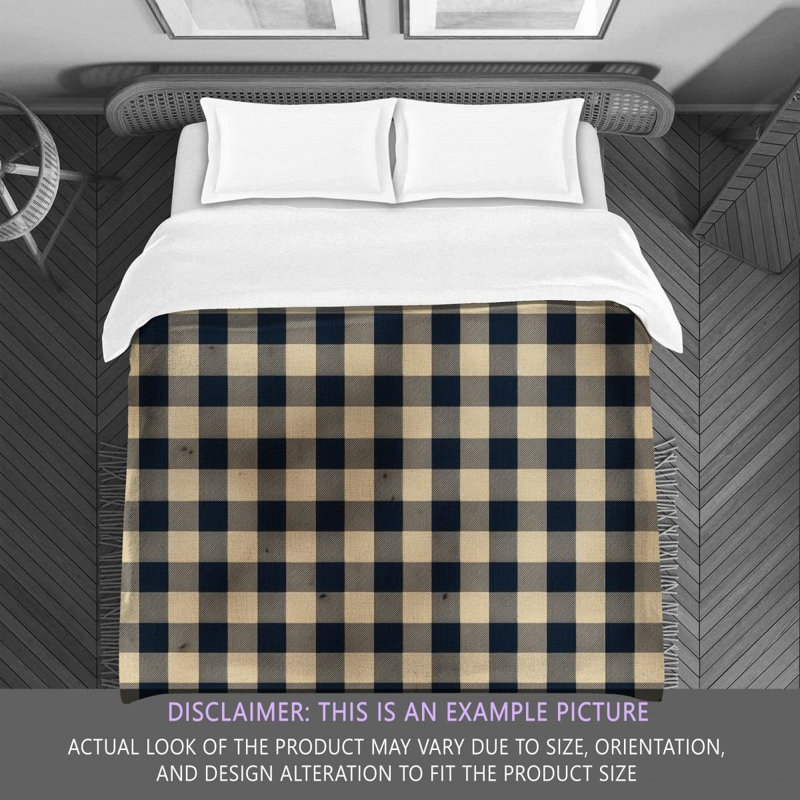 Machine Printed Comforter, Twin Extra Long Comforter, Navy/Beige Gingham