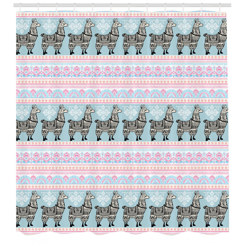 Ensemble de rideau de douche et crochets llama, H 69 po x l 105 po