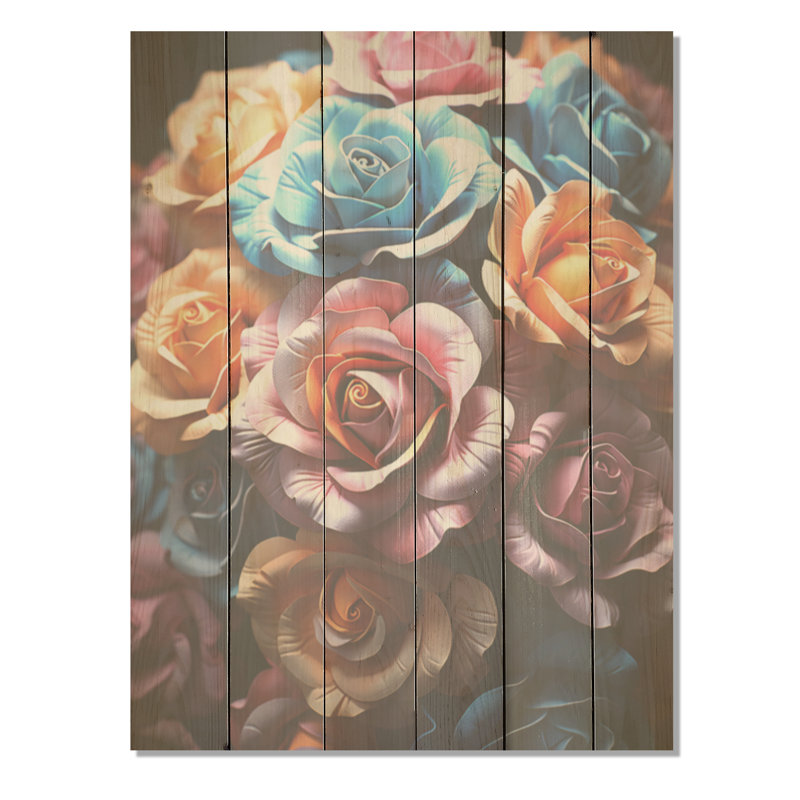 Abstrait roses éclatées - Roses, art sur bois de pin naturel, H 40 po x l 30 po