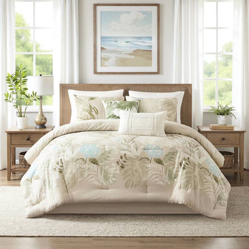 Édredon grand 6 pièces avec coussins décoratifs tissés en coton de style côtier lavable à la machine