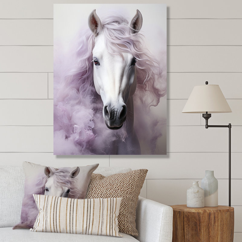 Contour de cheval rose et blanc - animaux, art mural dans le salon, H 32 po x l 24 po x P 1 po, Toile tendue
