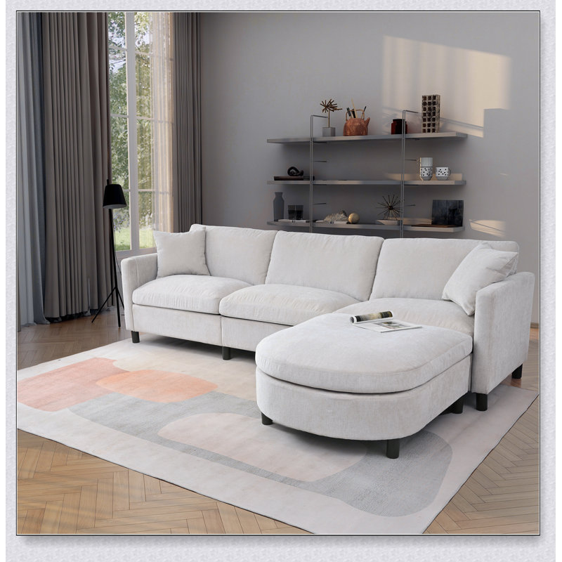 Canapé modulaire de 107,87 pouces avec coussins amovibles et repose-pieds, parfait pour les sièges confortables et la détente.