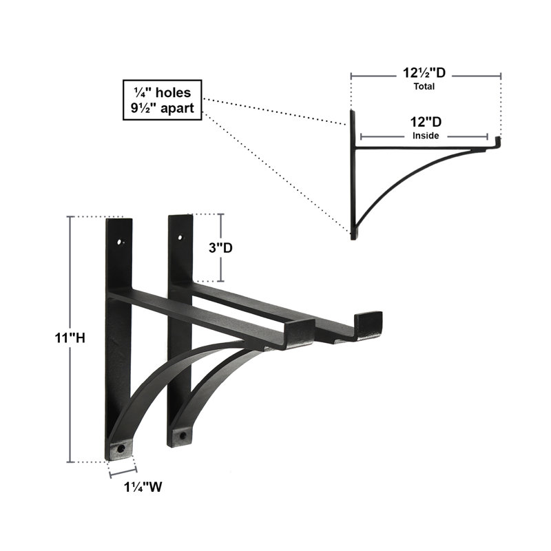Black Wrought Iron Mission Style Shelf Bracket