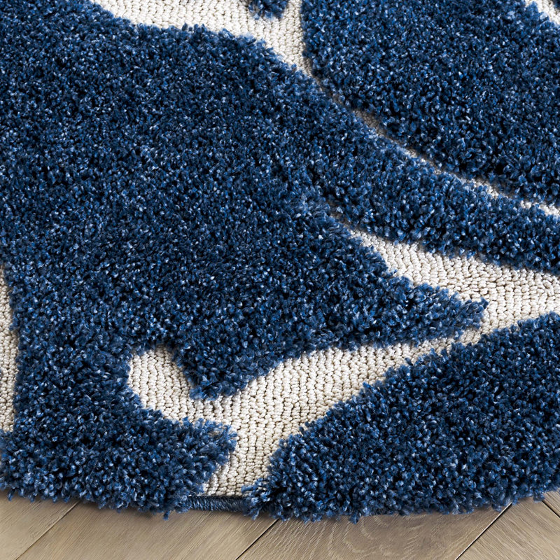 Tapis Amza, Rond 6 pi 7 po, Bleu foncé / Crème
