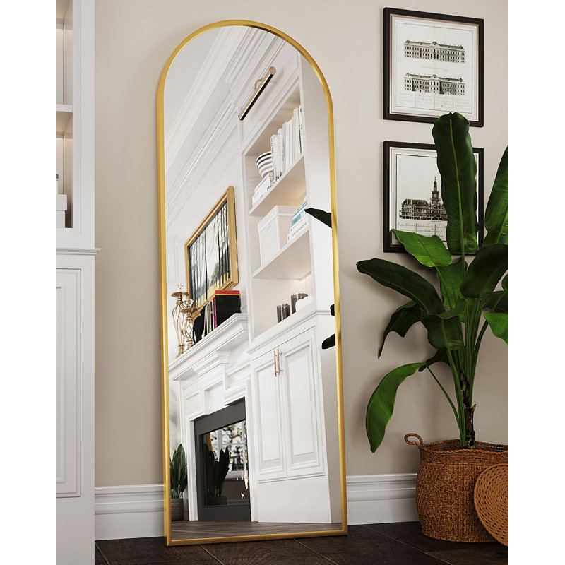 Arched  Metal Oversized Full-Length Mirror, 59" x 16", Gold