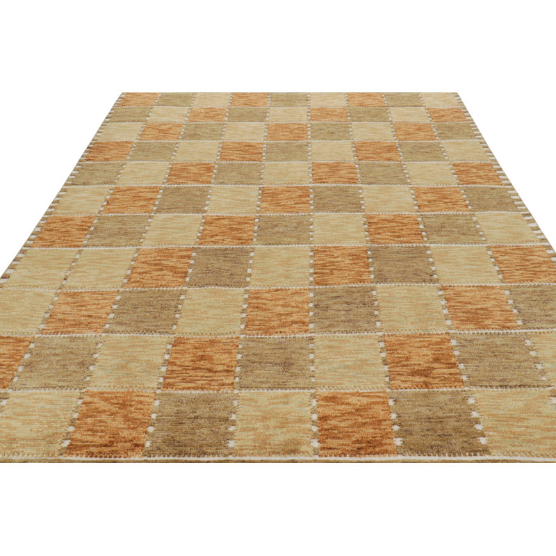 Scandinavian Hand Knotted Wool Geometric Area Rug, Rectangle 5' x 7'
