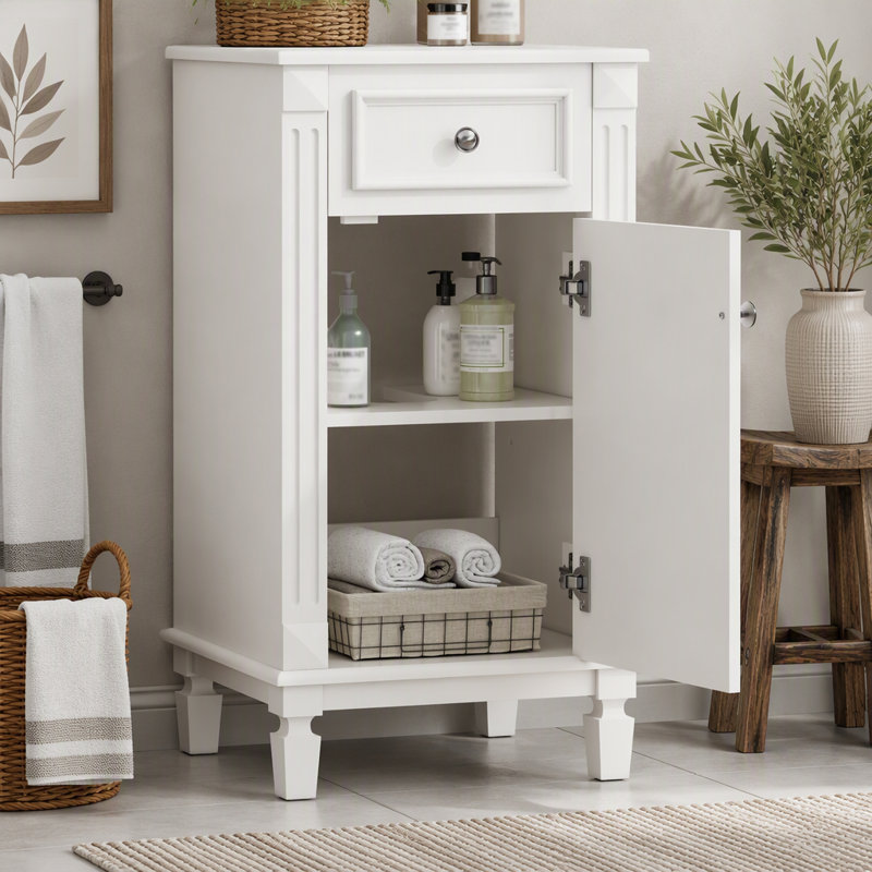 Meuble-lavabo de style français de 45,7 cm (18 pouces) avec porte à fermeture en douceur, White, Argent