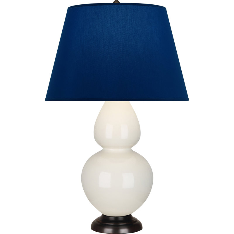 Lampe de table double gourde en céramique, Bleu marine/gris, Os verni / bronze, Bronze