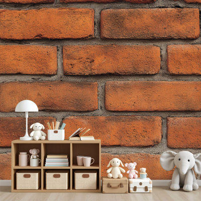 Peel and Stick Wallpaper Brick Wall Print Rustic Orange Red Tones Wall Murals 69"H x 96"W Removable PVC Wall Paper Self-Adhesive Wall Decor for Bedroom Living Room Home Office
