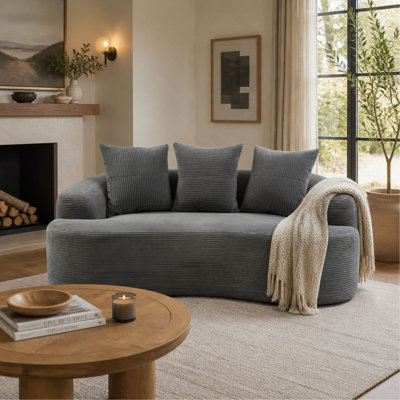 Causeuse incurvée 65,35 pouces avec coussins à ressorts ensachés, 3 coussins décoratifs, aucun assemblage requis pour les petits espaces