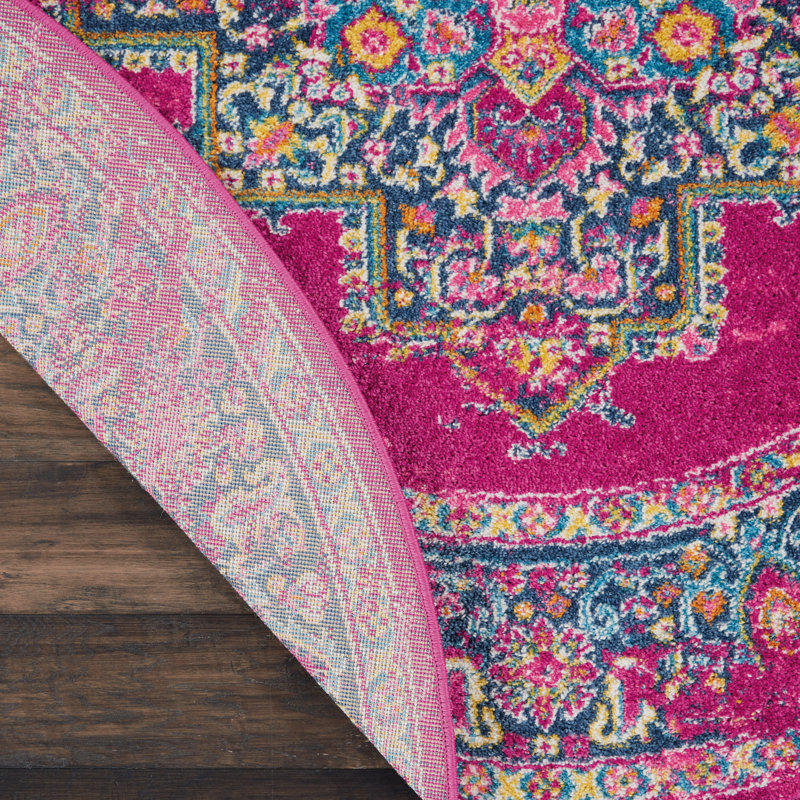 Abbate Oriental Fuchsia Pink Area Rug, Round 5'3"