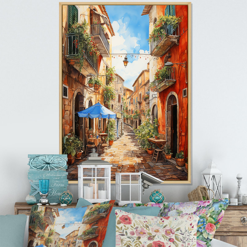 «Italian Village Essence 1», art mural Italie, Cadre flottant brun, H 40 po x l 30 po x P 1,5 po
