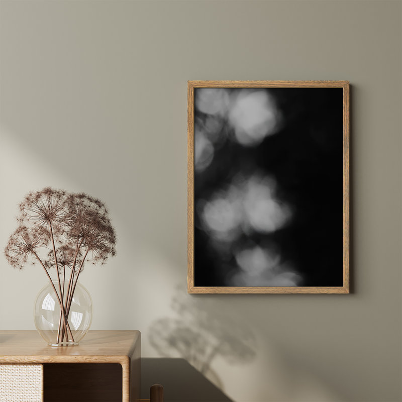 Art mural abstrait abstrait avec lumière floue encadrée - effet bokeh noir et blanc, H 14 po x l 11 po, Naturel