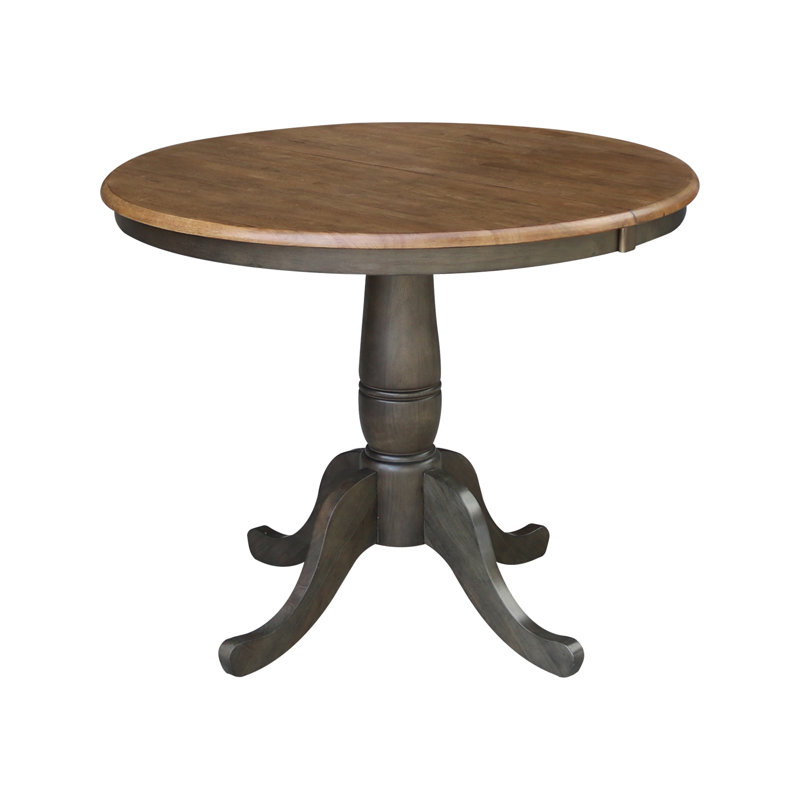 Ewalt Extendable Solid Wood Pedestal Dining Set, Hickory/Washed Coal, 5