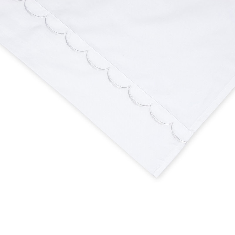 Ensemble de draps 100% coton 600 fils Camillo Scallop, Blanc, Ensemble de draps pour lit double + un drap-housse
