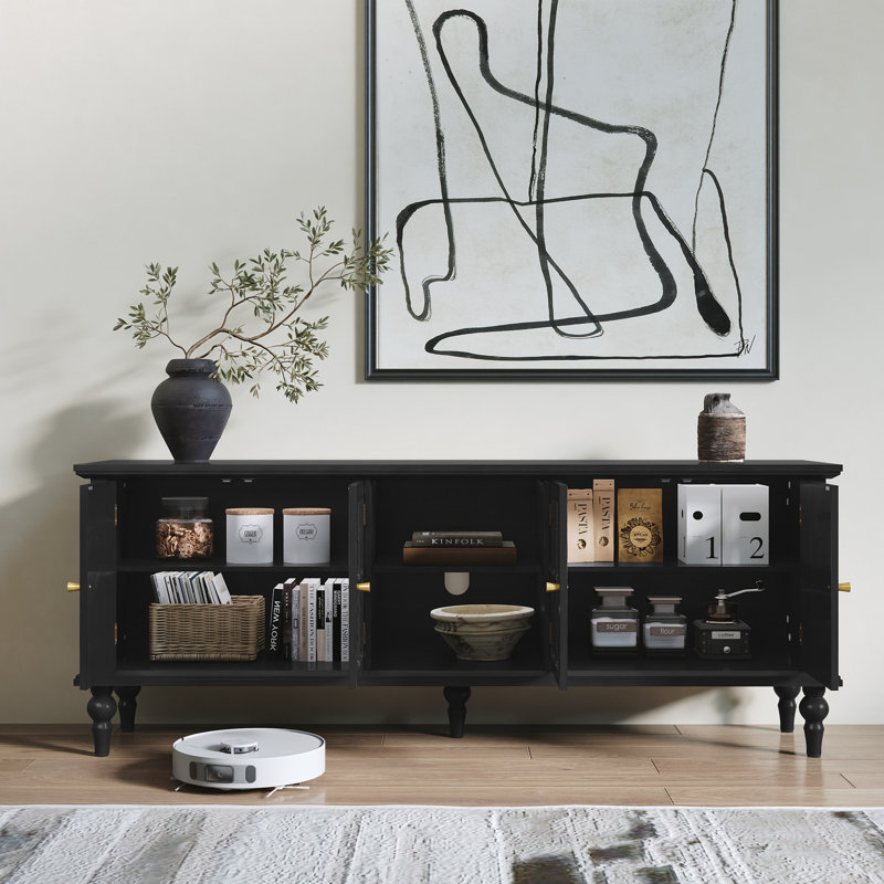 66"TV Stand For Tvs Up To 75", Entertainment Center With Storage, Black