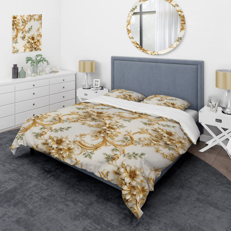 Ensemble de housse de couette à motif rétro style victorien III, Housse de couette simple + 1 taie décorative stan