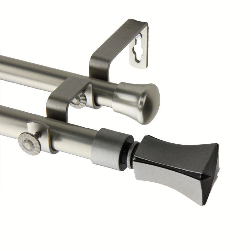 Stainless Steel Adjustable 0.75'' Double Curtain Rod, 28" - 48", Satin Nickel