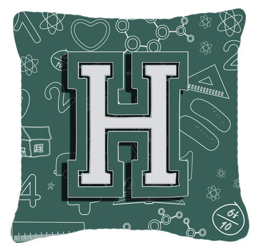 Coussin décoratif intérieur/extérieur au dos initial du monogramme à l’école, H, 14" H x 14" L x 4" D