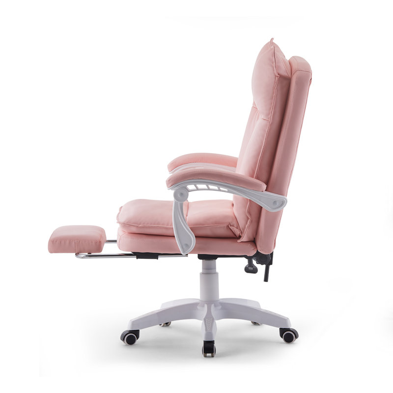 Inbox Zero Adjustable Faux Leather Swiveling PC & Racing Game Chair, Pink