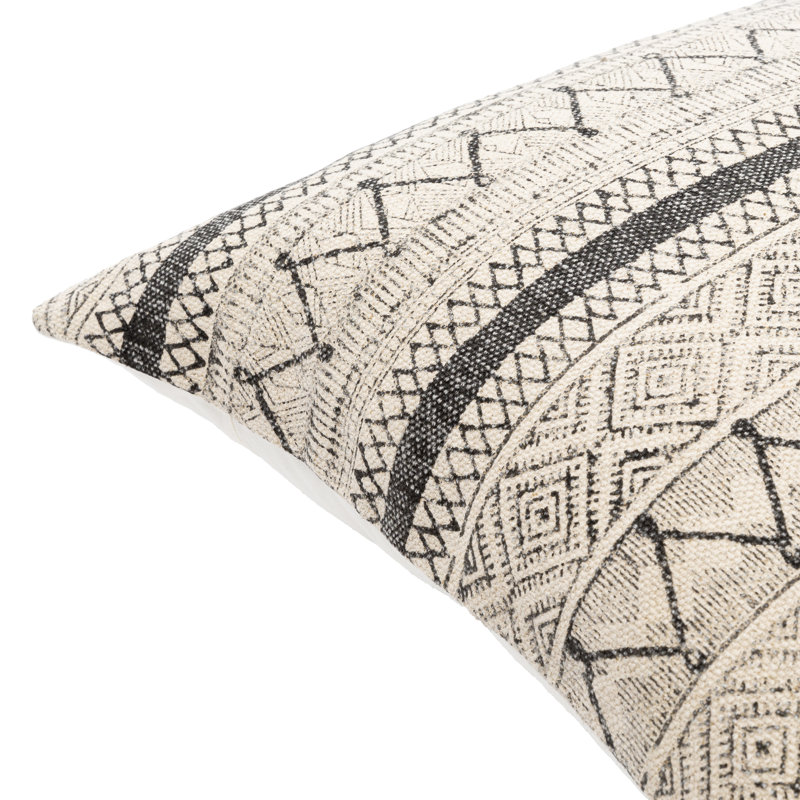 Coussin lombaire rectangulaire 100% coton Zetta, Housse de coussin seulement - sans coussin, Beige clair / Noir