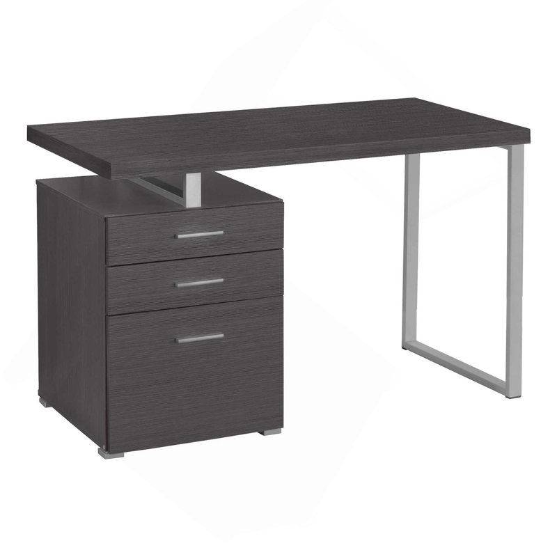 Bureau d'ordinateur, bureau personnel, ordinateur portable, installation à gauche, à droite, tiroirs de rangement, L 48 po, bureau, stratifié gris, métal gris, contemporain