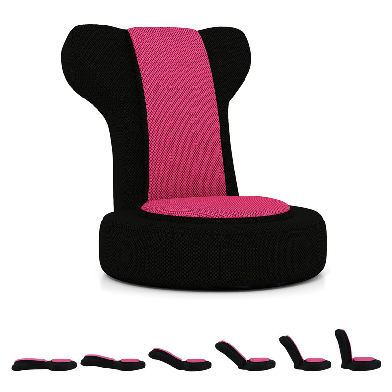 Fauteuil de jeu au sol pour adultes avec dossier inclinable à 5 niveaux, appuie-tête réglable à 15 positions, revêtement en maille, noir et gris/rose