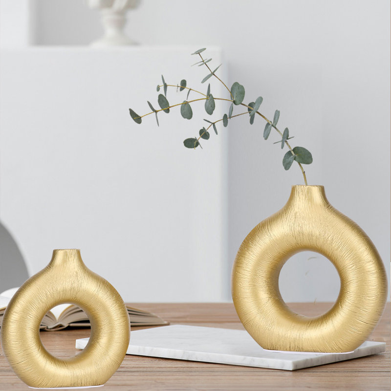 Flower Vase, Flower Vase, Ceramic Vase For Home Decor, Set Of 2, Gold