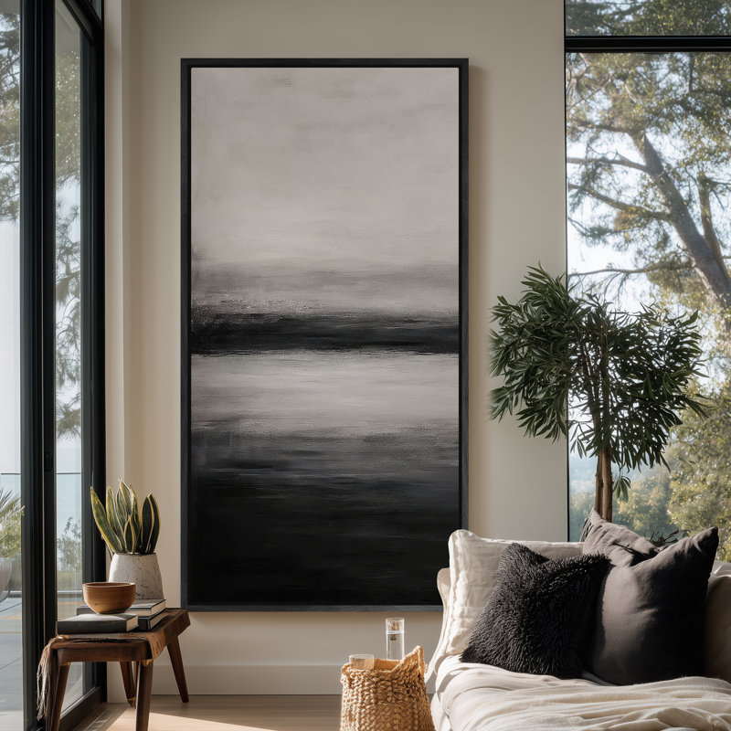 Art mural sur toile grand encadré, impression de paysage abstrait minimaliste , H 60 po x l 30 po, Noir