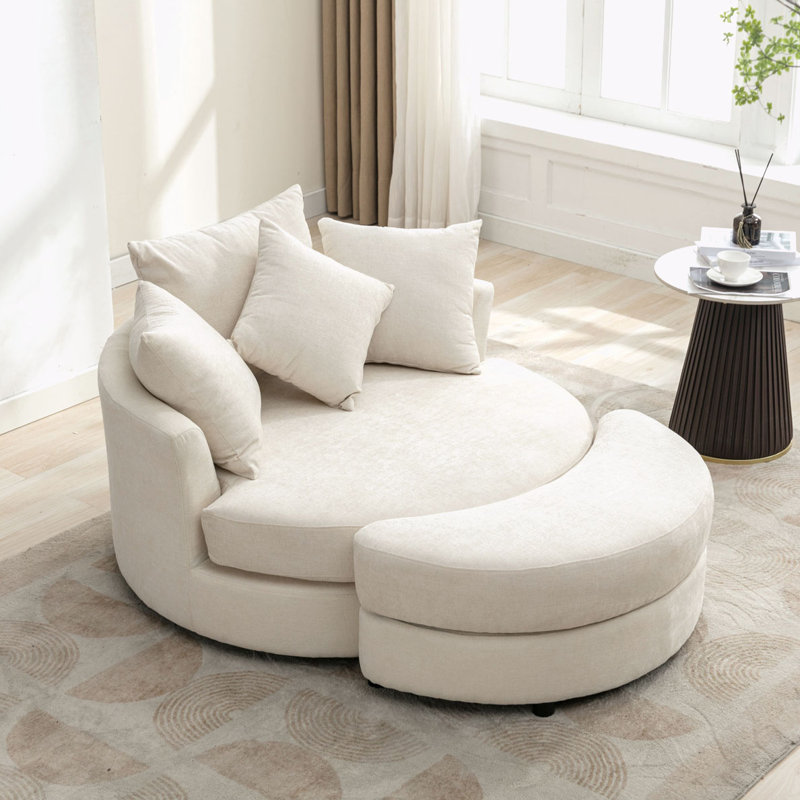 Fauteuil demi-tonneau pivotant à 360 ° Edene, Chenille crème