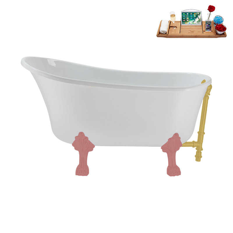 51.2'' x 25.6'' Soaking Acrylic Bathtub, Brushed Gold, Matte Pink