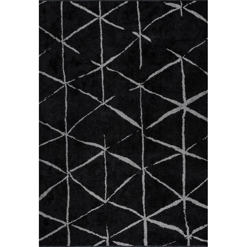 Rapture Black/Silver Gray Geometric Luxury Area Rug, Rectangle 7'10" x 11'2"