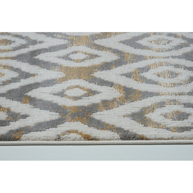 Tapis géométrique blanc / brun Doop, 3 pi 9 po x 5 pi 5 po
