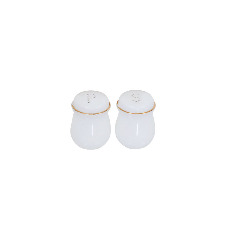 Verre - sel et poivre - shaker - blanc - avec bordure dorée - hauteur de 2,3 po - fabriqué en Europe - par Barski