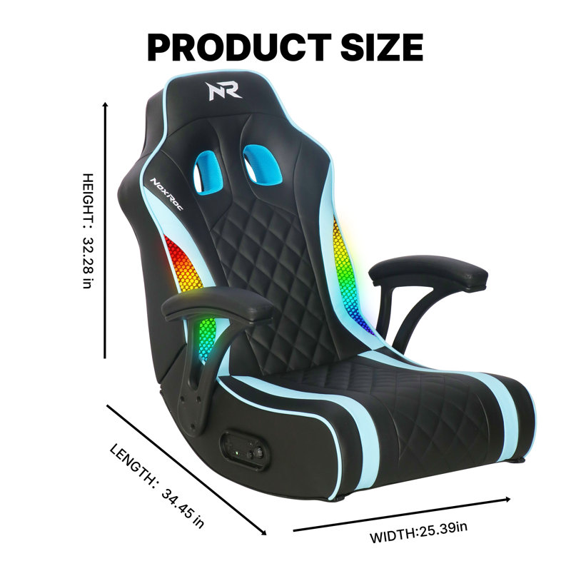 Chaise de jeu sur pied avec accoudoirs, système audio intégré 2.1, lumières DEL RVB