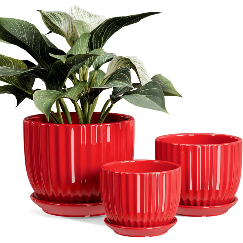 Ensemble de 3 pots à fleurs en céramique rouge (4/5/6 pouces)
