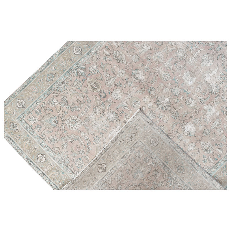 Tapis oriental en laine noué à la main vert / brun clair