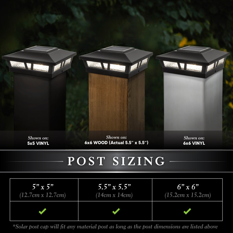 Black Aluminum Solar LED Post Cap with Decorative Glass Lens
