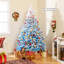 Arbre de Noël artificiel 7 pi avec 1264 branches et base pliante en métal blanc et bleu-1036524049-1036524054