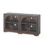 Console de rangement en noyer rustique de 55 pouces avec portes en verre trempé et tablettes réglables Halstead