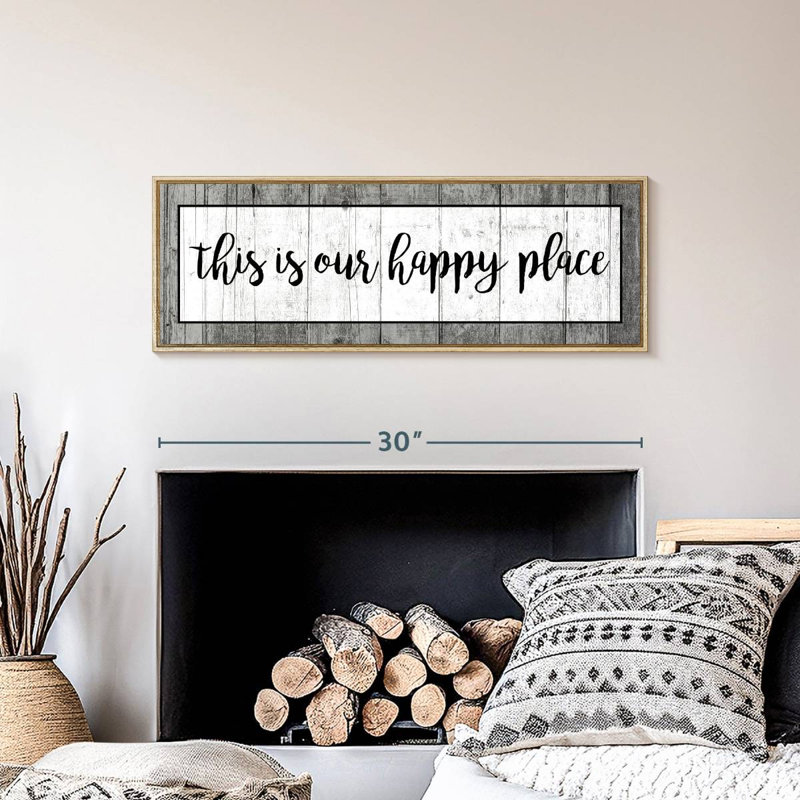 Plaque murale «This is our happy place», Floating Frame Natural Wood, 31" X 11"