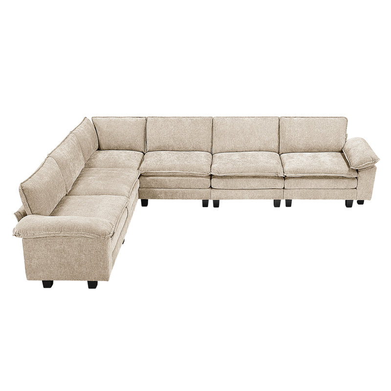6 modulaires modulaires pour les espaces de vie, avec revêtement en chenille taupe, fabrication en contreplaqué, mousse confortable, coussins réglables, réversibles et housses amovibles