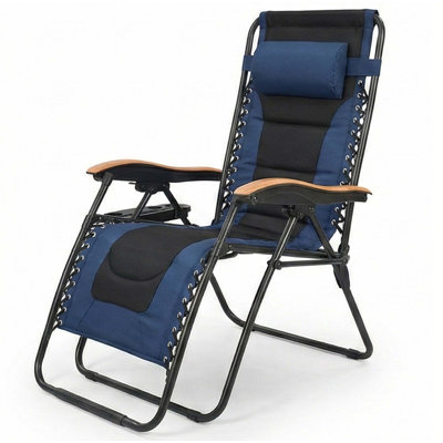 Oversized Padded Zero Gravity Chair, Foldable Patio Recliner, 30" Wide Seat Anti Gravity Lounger With Cup Holder, Support 400 LBS