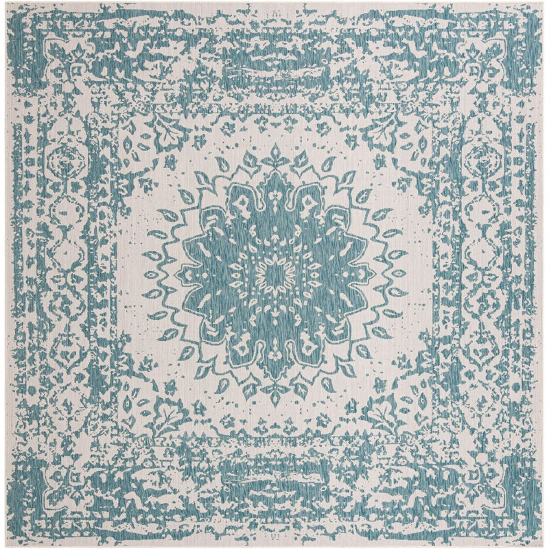 Contemporary Hintz Area Rug Aqua Color, Square 10'