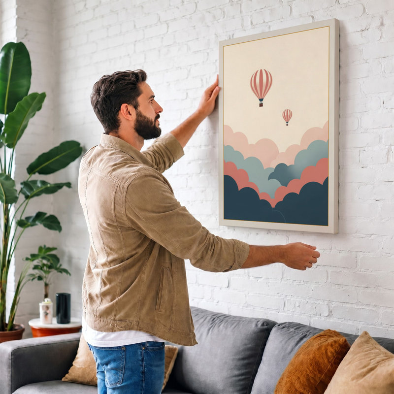 Balloons Above Clouds Minimalist - Wrapped Canvas, 36x24 - 91.4 x 61.0 cm, Ochre Border