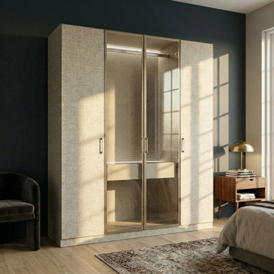 77.1'' H Linen-Textured 4-Door Armoire