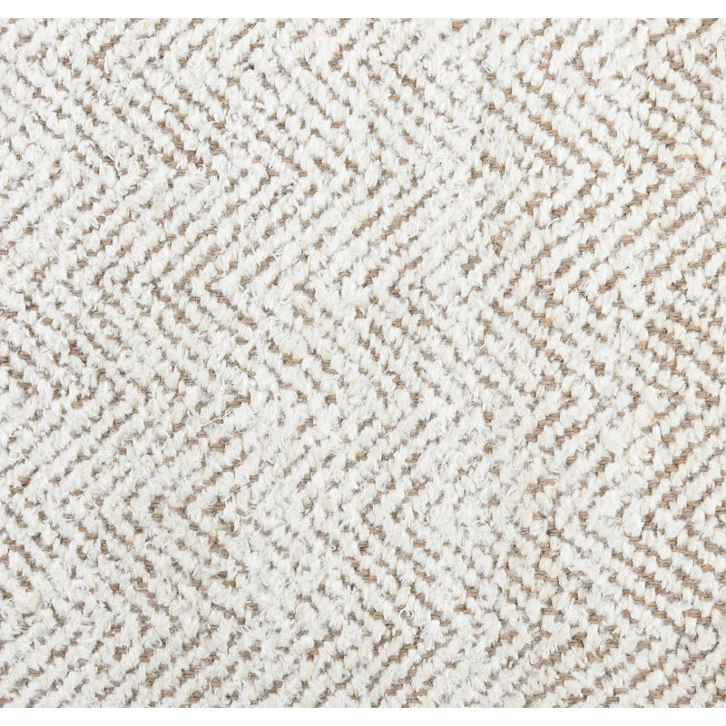 Ivory Herringbone Handwoven Wool Area Rug 5' x 8'