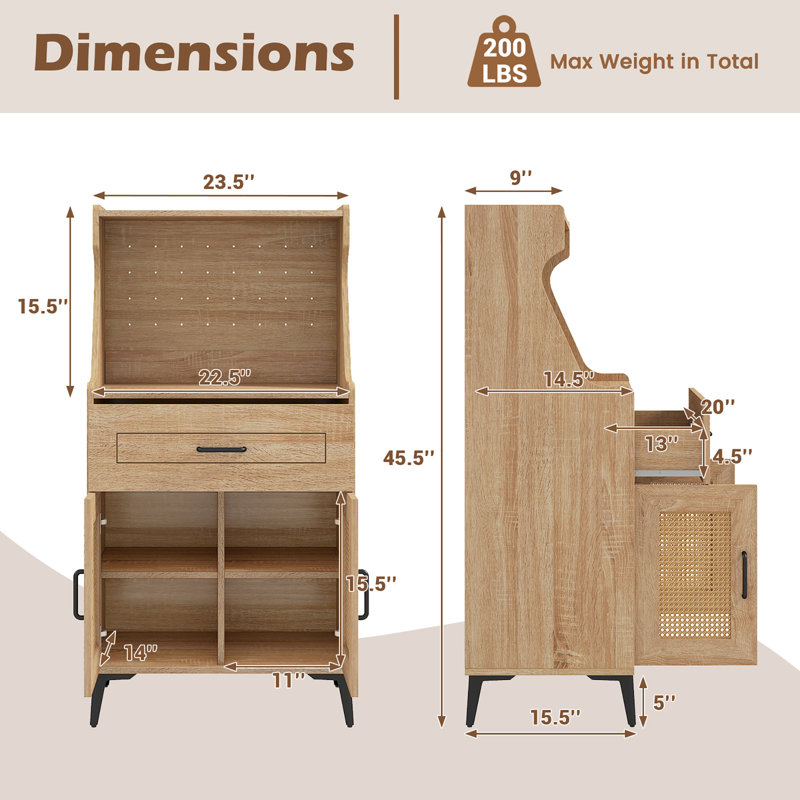  Armoire à café 2 pièces avec tiroir de rangement perforé et buffet à tablettes