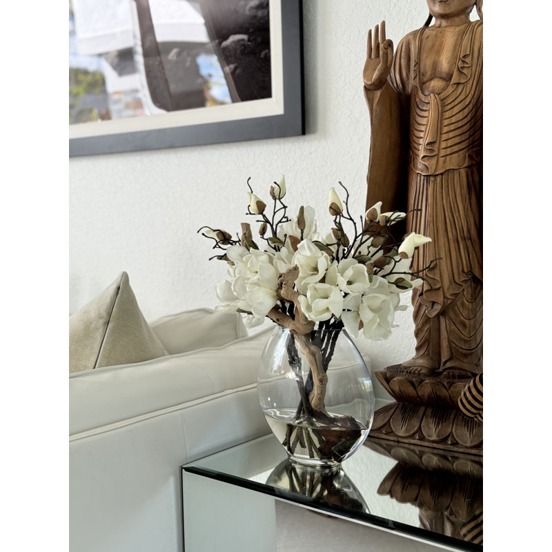 10" Moon Vase With White Magnolias	, White